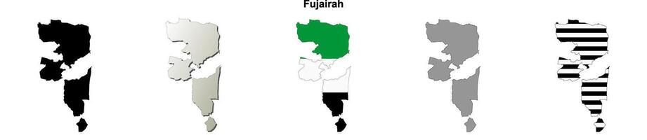 Fujairah emirate blank outline map set vector