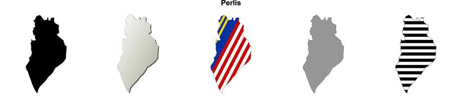Perlis state blank outline map set vector