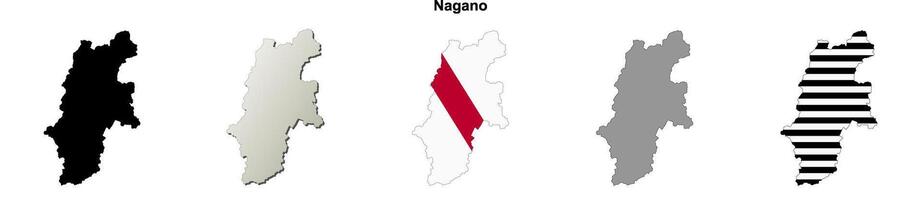 Nagano blank outline map set vector