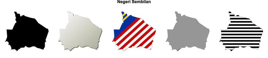 Negeri Sembilan state blank outline map set vector
