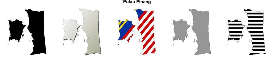 Pulau Pinang state blank outline map set vector