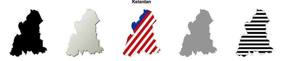 Kelantan state blank outline map set vector