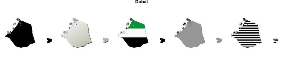 Dubai emirate blank outline map set vector