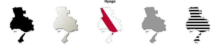 Hyogo blank outline map set vector