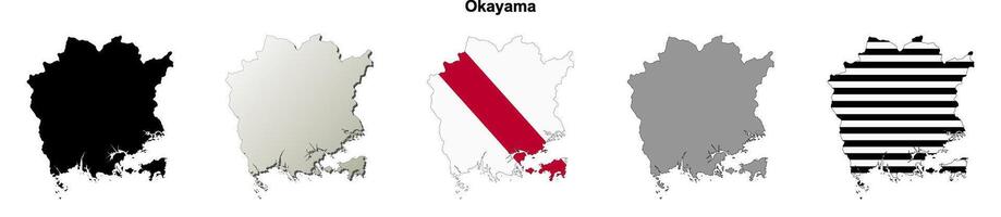 Okayama blank outline map set vector