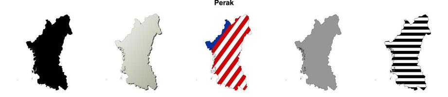 Perak state blank outline map set vector