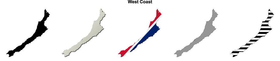 West Coast, New Zealand blank outline map set vector