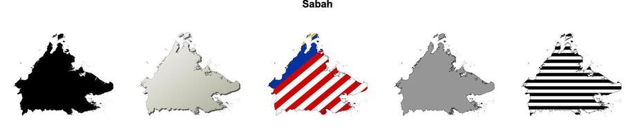 Sabah state blank outline map set vector