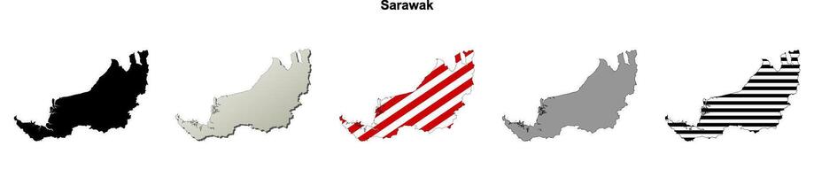 Sarawak state blank outline map set vector