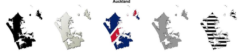 Auckland, New Zealand blank outline map set vector