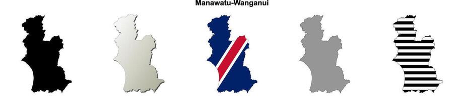Manawatu-Wanganui, New Zealand blank outline map set vector