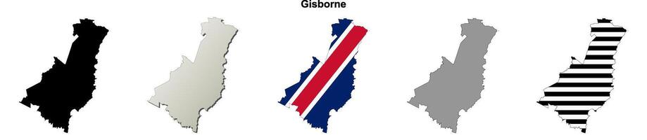 Gisborne, New Zealand blank outline map set vector