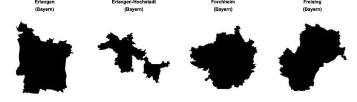 Erlangen, Erlangen Hochstadt, Forchheim, Freising outline maps vector