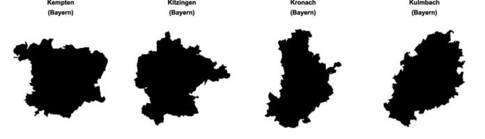 Kempten, Kitzingen, Kronach, Kulmbach outline maps vector
