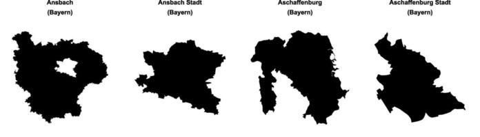 Ansbach, Ansbach Stadt, Aschaffenburg, Aschaffenburg Stadt outline maps vector