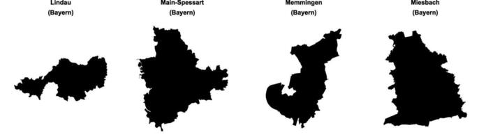 Lindau, Main Spessart, Memmingen, Miesbach outline maps vector