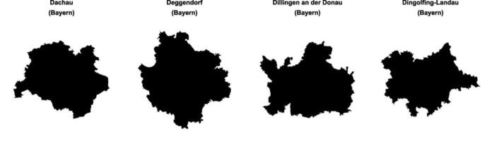 Dachau, Deggendorf, Dillingen an der Donau, Dingolfing Landau outline maps vector