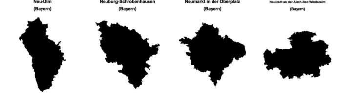 Neu Ulm, Neuburg Schrobenhausen, Neumarkt in der Oberpfalz, Neustadt an der Aisch Bad Windsheim outline maps vector