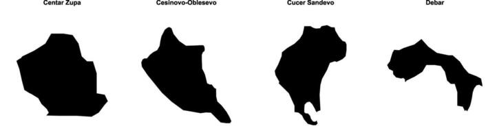 Centar Zupa, Cesinovo Oblesevo, Cucer Sandevo, Debar outline maps vector