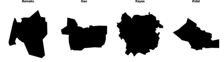 Bamako, Gao, Kayes, Kidal outline maps vector