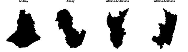 Androy, Anosy, Atsimo Andrefana, Atsimo Atsinana outline maps vector