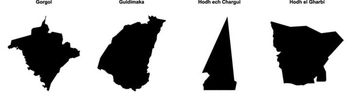 Gorgol, Guidimaka, Hodh ech Chargui, Hodh el Gharbi outline maps vector