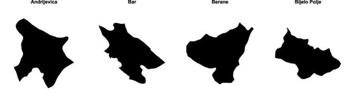 Andrijevica, Bar, Berane, Bijelo Polje outline maps vector