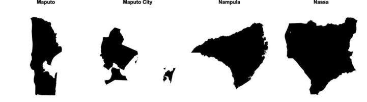 Maputo, Maputo City, Nampula, Nassa outline maps vector