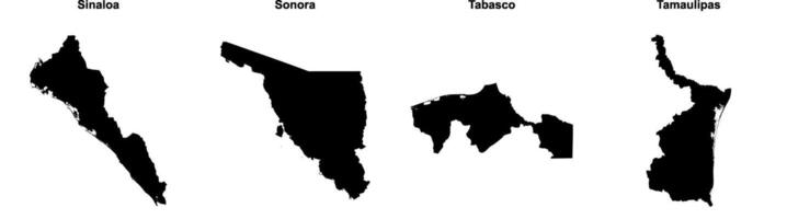 Sinaloa, Sonora, Tabasco, Tamaulipas outline maps vector