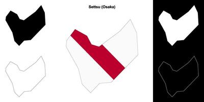 Settsu, Osaka outline map set vector