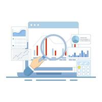 Data analysis concept diagram. data analysis and monitoring on web report dashboard. diagram on monitor. monitor and business investment concept. pie chart. flat design. vector