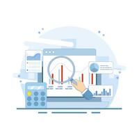 Data analysis concept diagram. data analysis and monitoring on web report dashboard. diagram on monitor. monitor and business investment concept. pie curve diagram. flat style design. vector