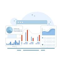 Data analysis concept diagram. data analysis and monitoring on web report dashboard. diagram on monitor. monitor and business investment concept. pie chart. flat cartoon style. vector