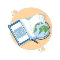 Online education concept, Learning and education, learning and taking online courses. Open book with smartphone, E-learning concept, knowledge and skills improvement. Flat design. vector