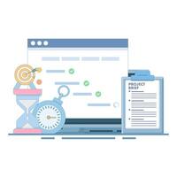 Project Management Concept or Managing a project. strategic plan to manage resources for development, software development planning, gantt chart for work deadlines. flat style illustration. vector