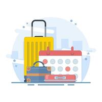 Travel Date Concept. pointing to calendar with check mark indicating Annual Leave, vacation planning. taking time off or vacation to relax and unwind from hard work. flat style illustration. vector