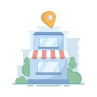 Store Location Concept. Mobile navigation, gps navigator, route to store. Store listed on map. Local marketing, business store on search engine map. Flat design illustration on background. vector