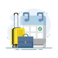 Travel Date Concept. pointing to calendar with check mark indicating Annual Leave, vacation planning. taking time off or vacation to relax and unwind from hard work. flat design illustration. vector