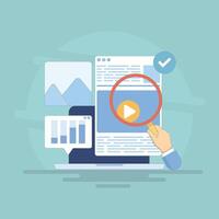 Blog content writing concept, Quality written content for websites, Brand marketing strategies, High quality content for social media. Illustrations emphasizing quality content creation. vector