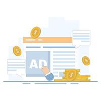 Website advertising, Cost per click. Clicking ads, pay per click for websites. PPC advertising strategies. Pay per click or cost per click websites make money online. flat style design illustration. vector