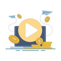 Social Media Concept with Live Streaming . Live streaming through social media channels. New creative content idea for entertainment content. Flat illustration on background. vector