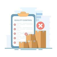 Quality control concept that directs rejected products during inspection. Rejecting products that do not meet quality standards. Product rejection or problems. Flat design illustration. vector