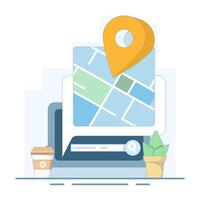 Tracing Location campaign concept. Route planning, location tracking. City travel navigation. Navigation on the map. Map device with GPS pins. Flat design illustration on the background.... vector