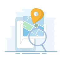 Tracing Location campaign concept. Route planning, location tracking. City travel navigation. Navigation on the map. Map device with GPS pins. Flat design illustration on the background. vector