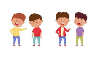 Warring Boy with Offensive Behavior Insulting Crying Agemate Set vector