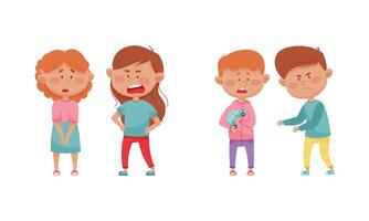 Warring Boy and Girl with Offensive Behavior Insulting Agemate Set vector