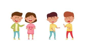 Warring Boywith Offensive Behavior Insulting Crying Girl Agemate Set vector