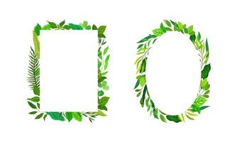 Collection of frames made of leaves. Green elegant natural borders of rectangular and oval shape with copy space illustration vector