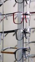 Eyeglasses rotating display stand in optical store video