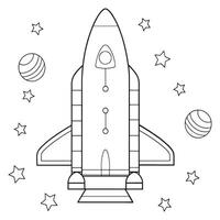 rocket launching into space with clouds and stars coloring page line art illustration vector